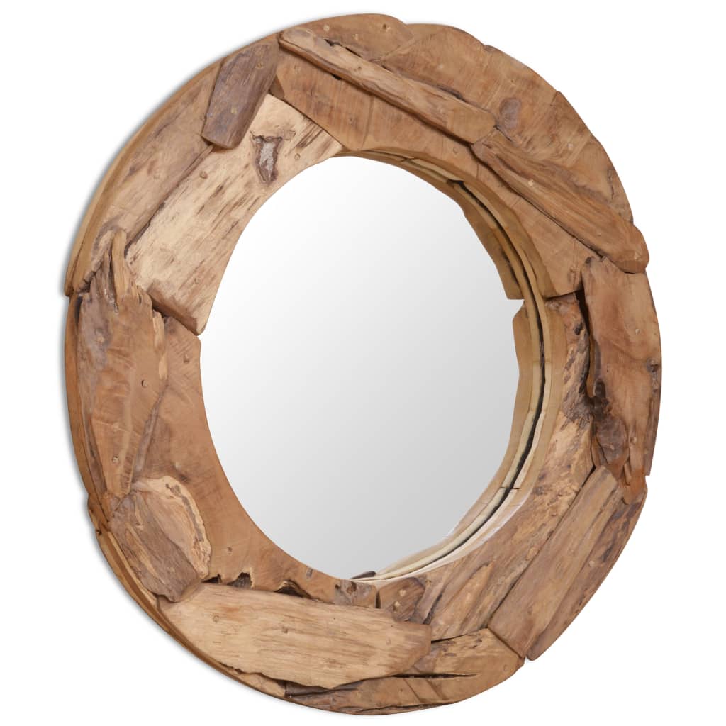 vidaXL Dekoratyvinis veidrodis iš tikmedžio, 80 cm, apvalus