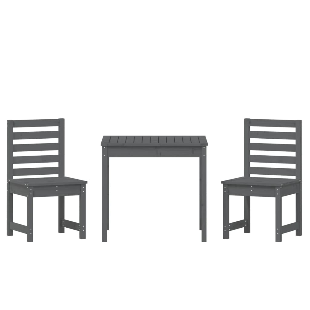 vidaXL Sodo bistro baldų komplektas, 3 dalių, pilkas, pušies masyvas