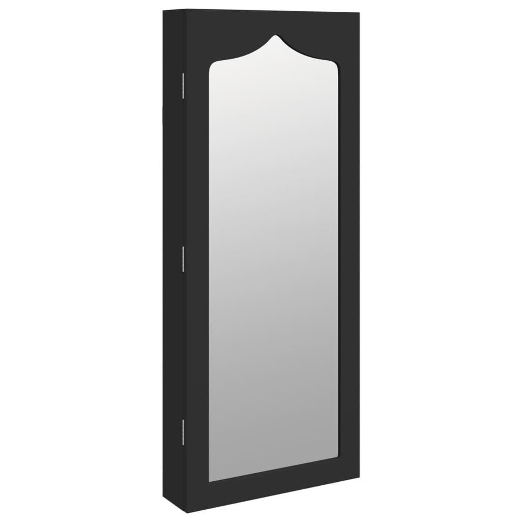 vidaXL Sieninė veidrodinė papuošalų spintelė, juoda, 37,5x10x90cm