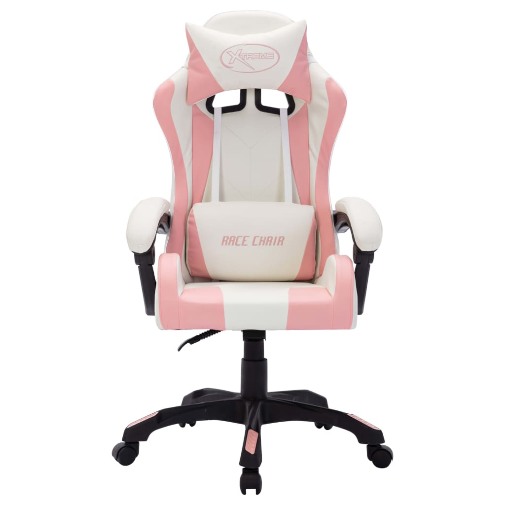 vidaXL Žaidimų kėdė su LED lemputėmis, rožinė ir juoda, dirbtinė oda