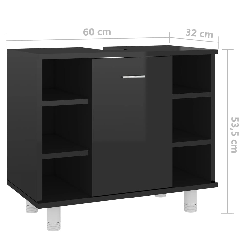 vidaXL Vonios kambario spintelė, juoda, 60x32x53,5cm, MDP, blizgi