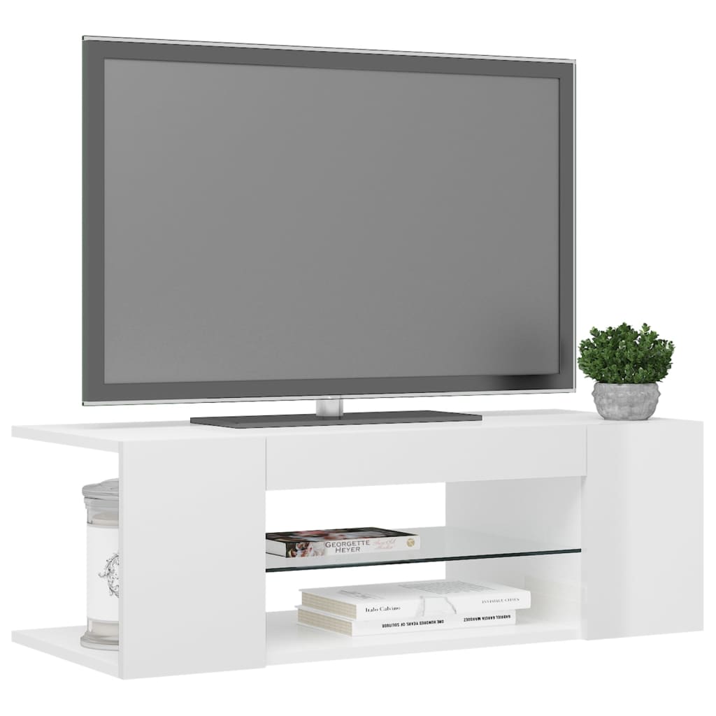 vidaXL TV spintelė su LED apšvietimu, blizgi balta, 90x39x30cm