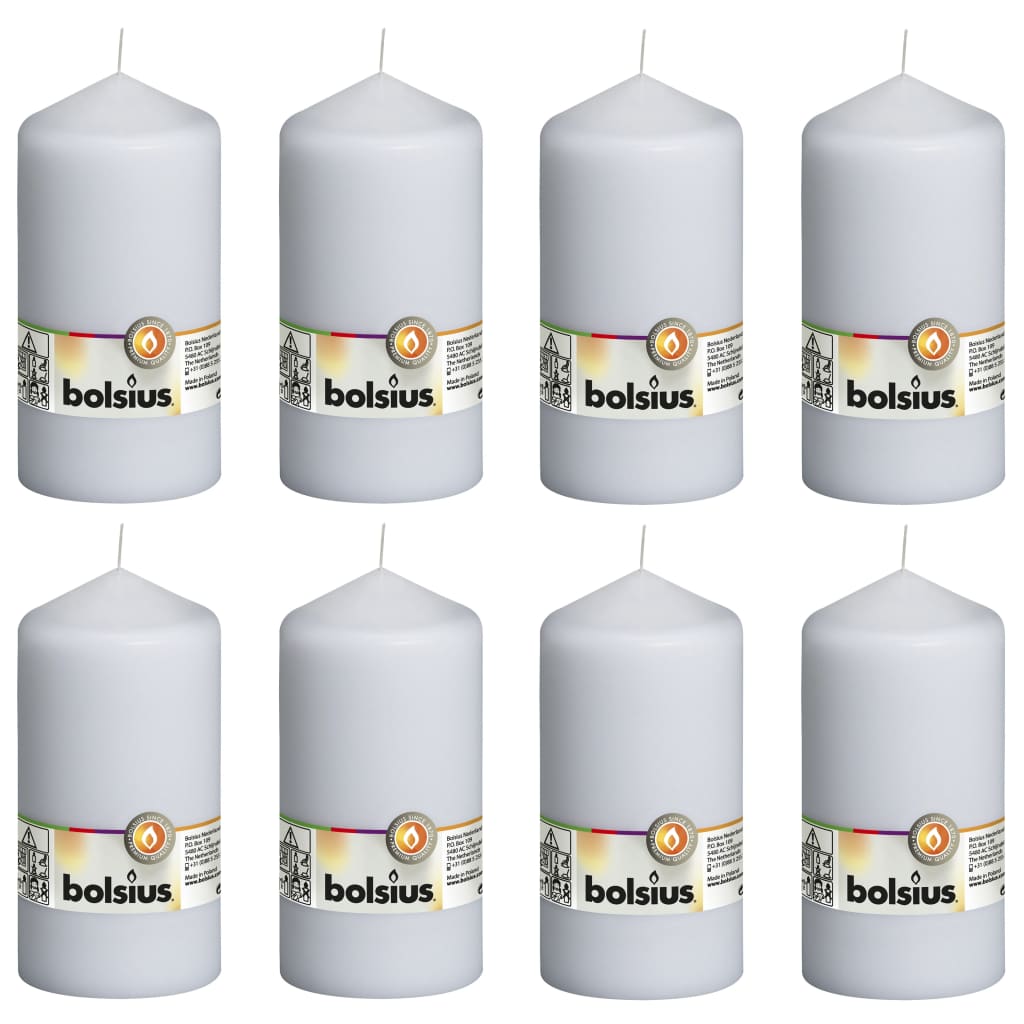 Bolsius Žvakės, 8vnt., baltos spalvos, 150x78mm, cilindro formos
