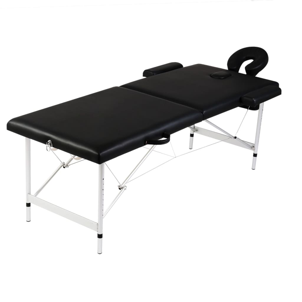vidaXL Sulankstomas masažo stalas, juodas, 2 zonų, su aliuminio rėmu