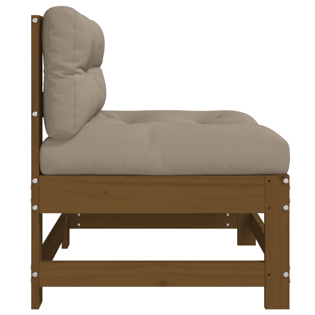 vidaXL Vidurinė sofos dalis su pagalvėlėmis, medaus, pušies masyvas