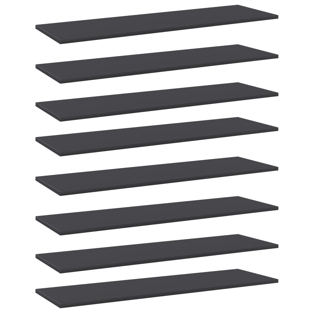 vidaXL Knygų lentynos plokštės, 8vnt., pilkos, 100x30x1,5cm, MDP