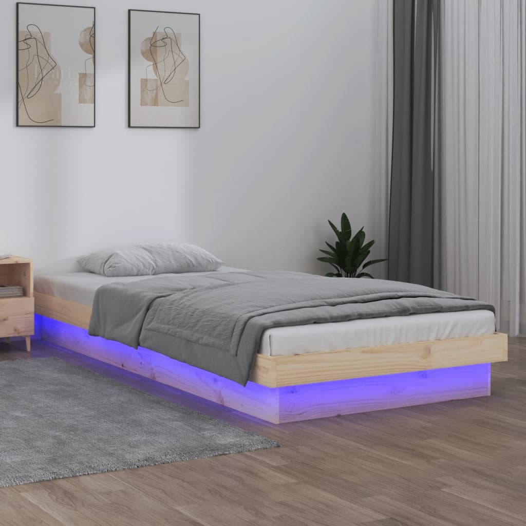 vidaXL Lovos rėmas su LED, 75x190cm, medienos masyvas, vienvietis