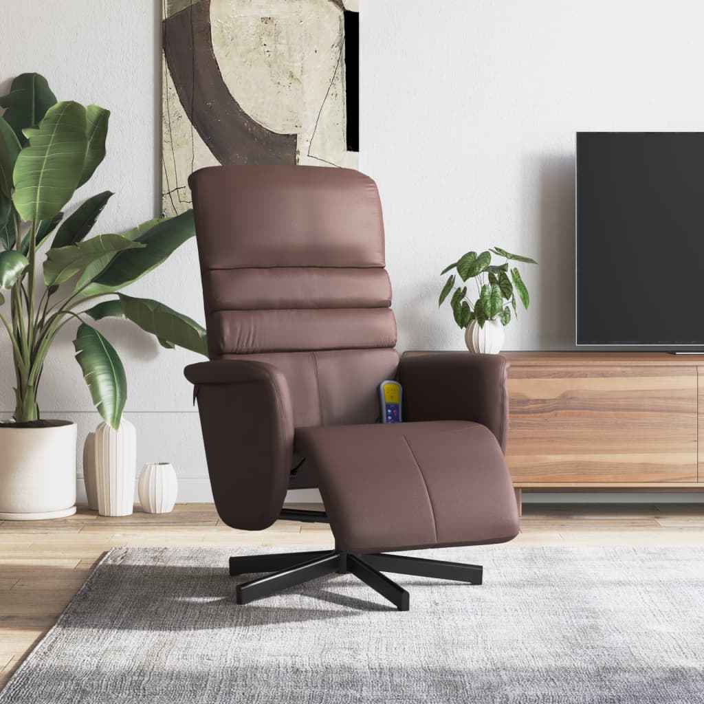 vidaXL Atlošiama masažinė kėdė su pakoja, rudos spalvos, dirbtinė oda