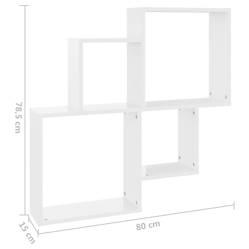 vidaXL Sieninė lentyna, balta, 80x15x78,5cm, MDP, kubo formos, blizgi