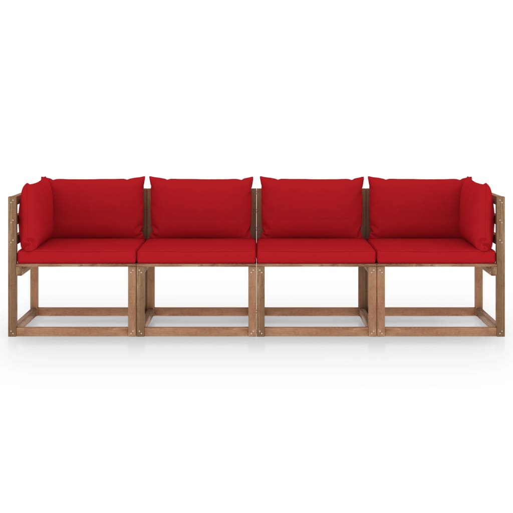 vidaXL Keturvietė sodo sofa iš palečių su pagalvėlėmis, pušies mediena