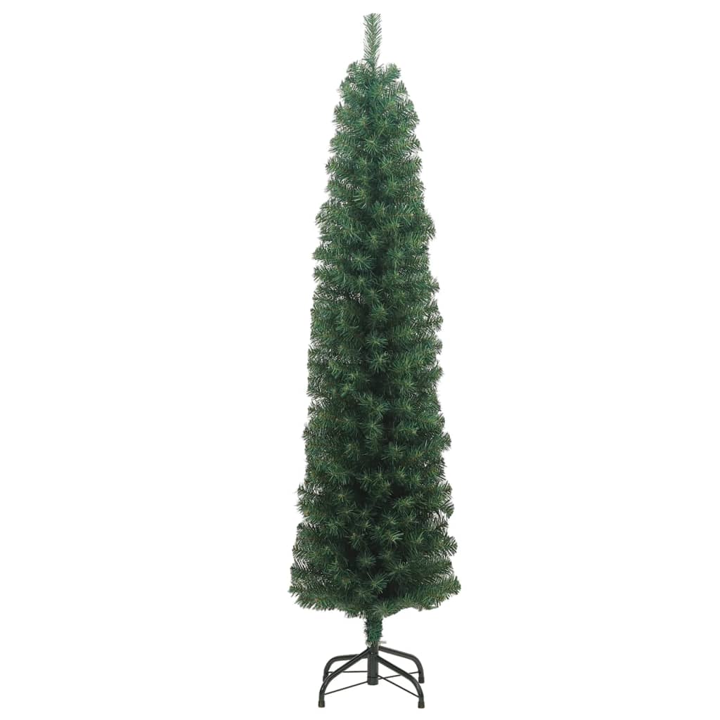 vidaXL Plona dirbtinė Kalėdų eglutė su stovu, žalia, 240cm, PVC