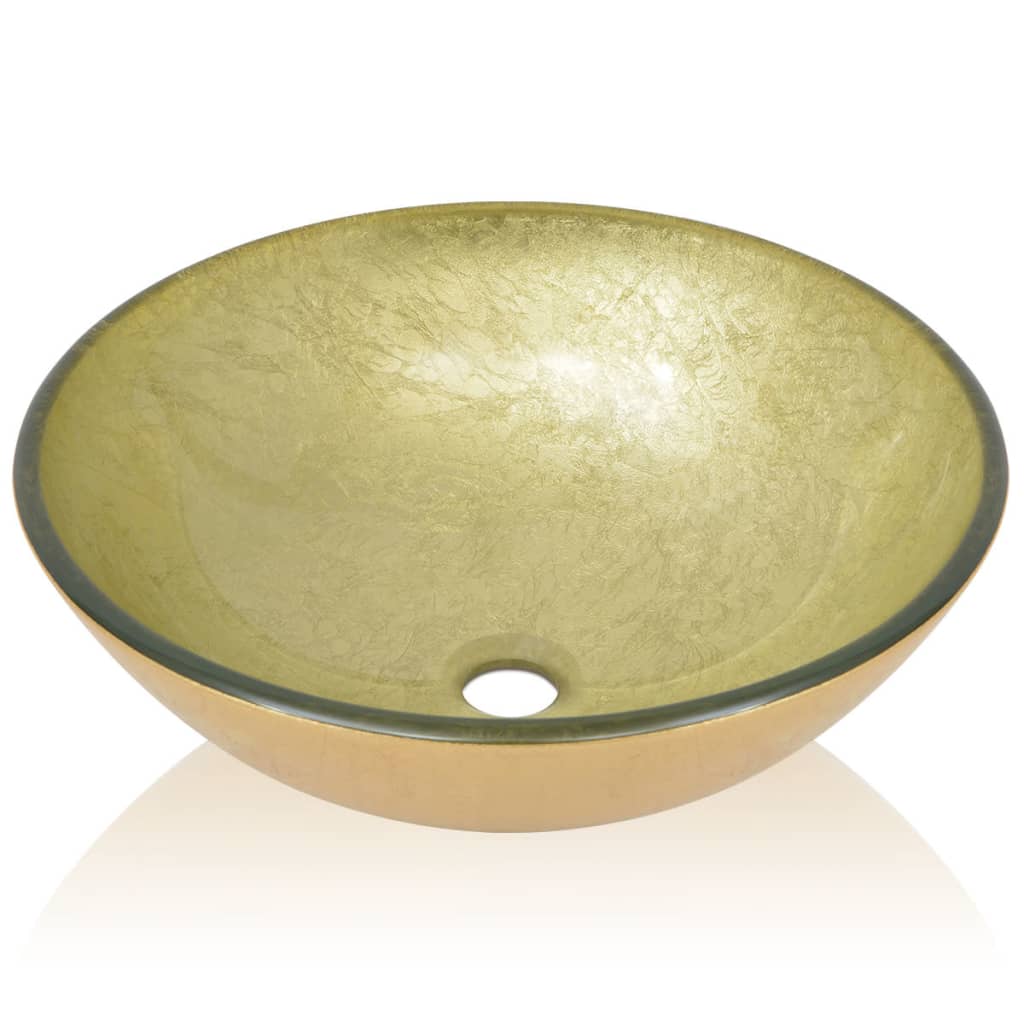 vidaXL Praustuvas iš grūdinto stiklo, 42 cm, aukso spalvos