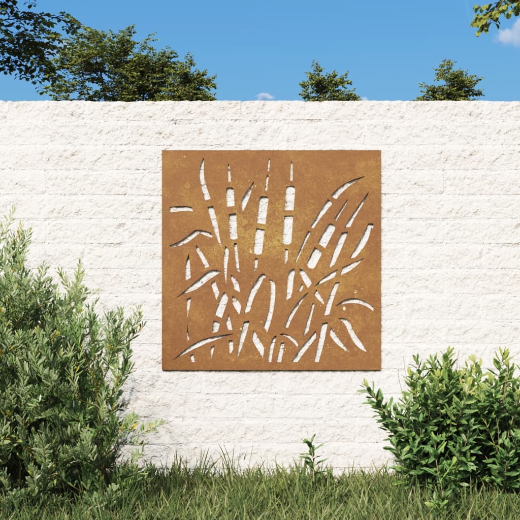 vidaXL Sodo sienos dekoracija, 55x55cm, corten plienas, žolės dizaino