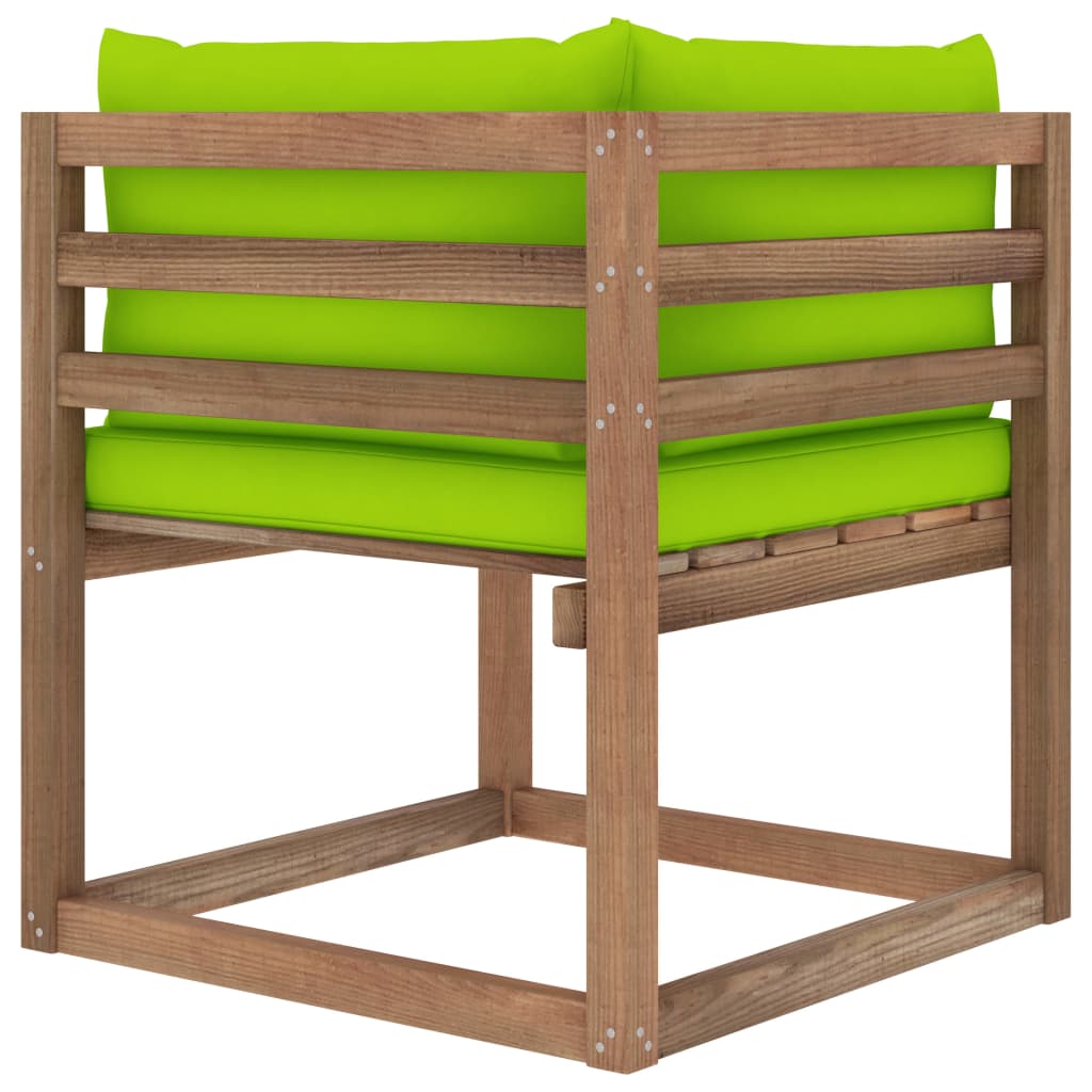 vidaXL Kampinė sodo sofa iš palečių su šviesiai žaliomis pagalvėlėmis