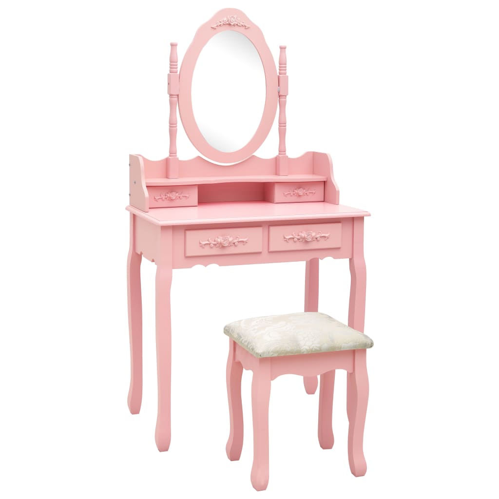 vidaXL Kosmetinio staliuko rinkinys, rožinis, 75x69x140cm, mediena