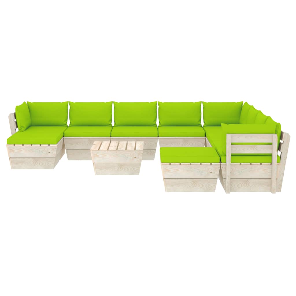 vidaXL Sodo baldų komplektas iš palečių su pagalvėmis, 11 dalių, eglė