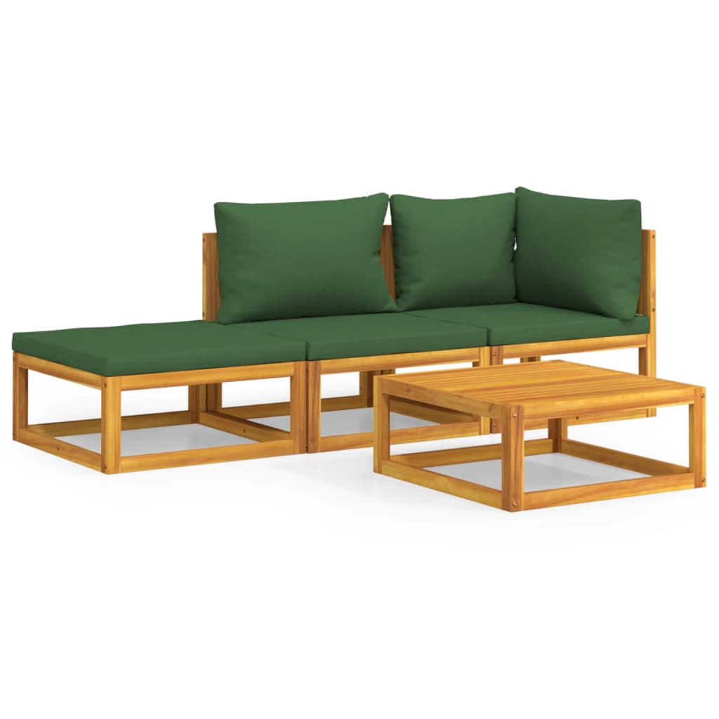 vidaXL Sodo komplektas su žalios spalvos pagalvėlėmis, 4dalių, mediena