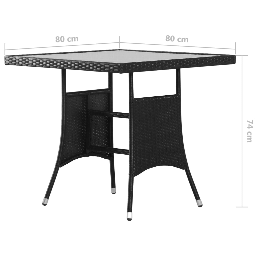 vidaXL Sodo stalas, juodas, 80x80x74cm, poliratanas