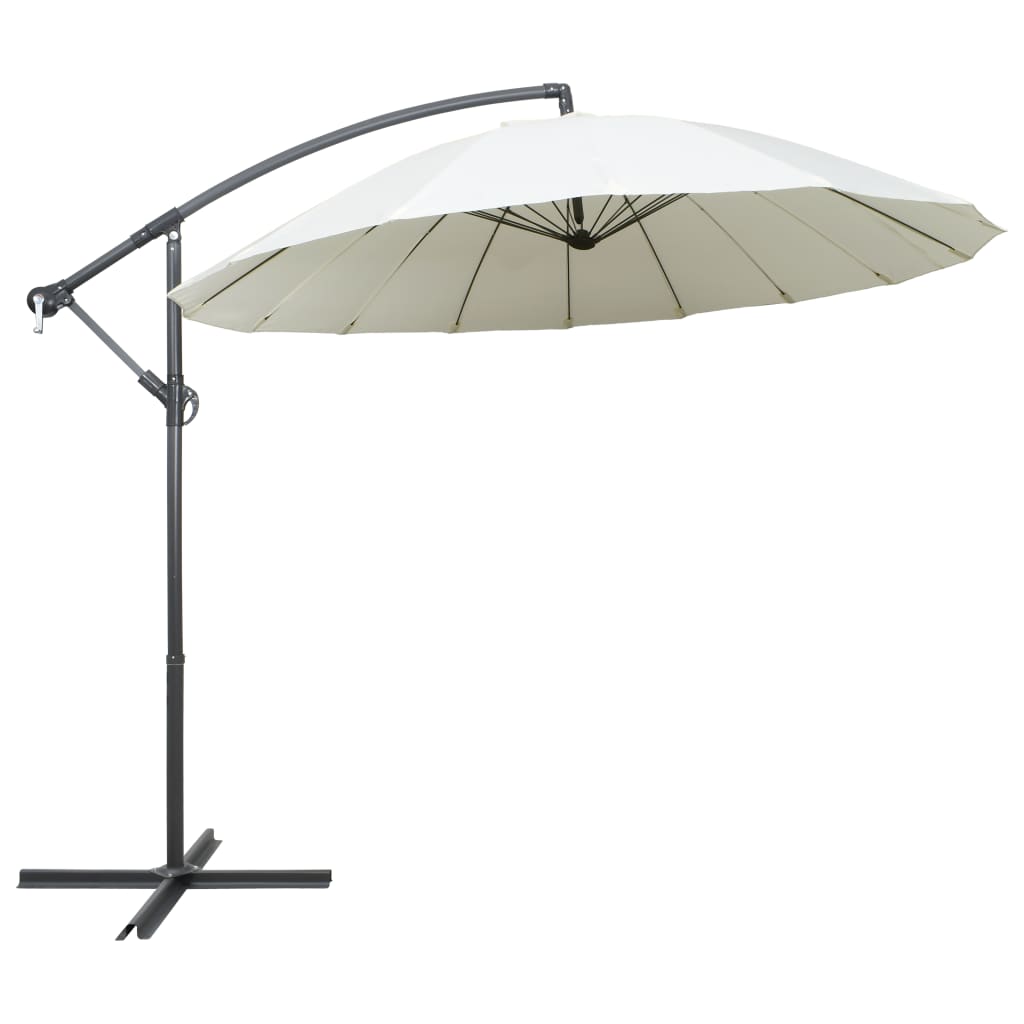 vidaXL Kabantis skėtis nuo saulės, baltas, 3m, aliuminio stulpas