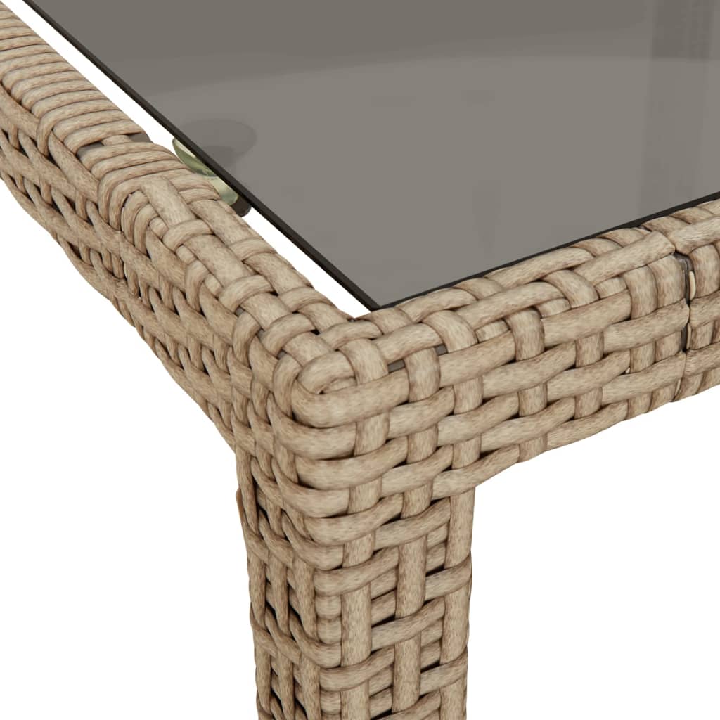 vidaXL Sodo stalas, smėlio, 90x90x75cm, grūdintas stiklas/poliratanas