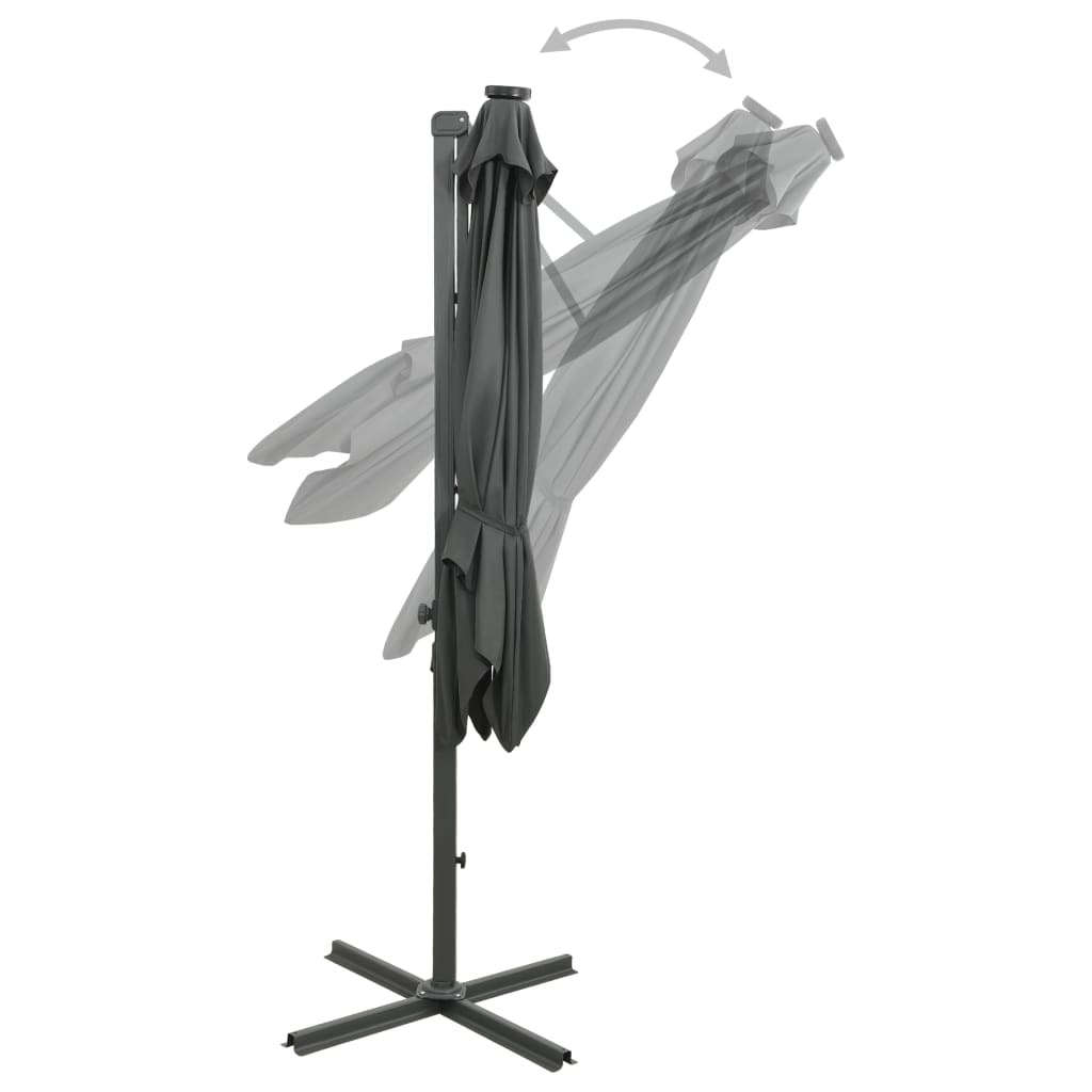vidaXL Gembinis skėtis su stulpu ir LED lemputėmis, antracito, 250cm