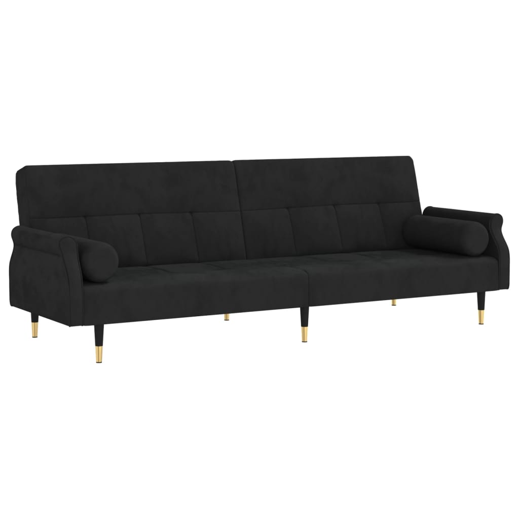 vidaXL Sofa-lova su pagalvėlėmis, juodos spalvos, aksomas