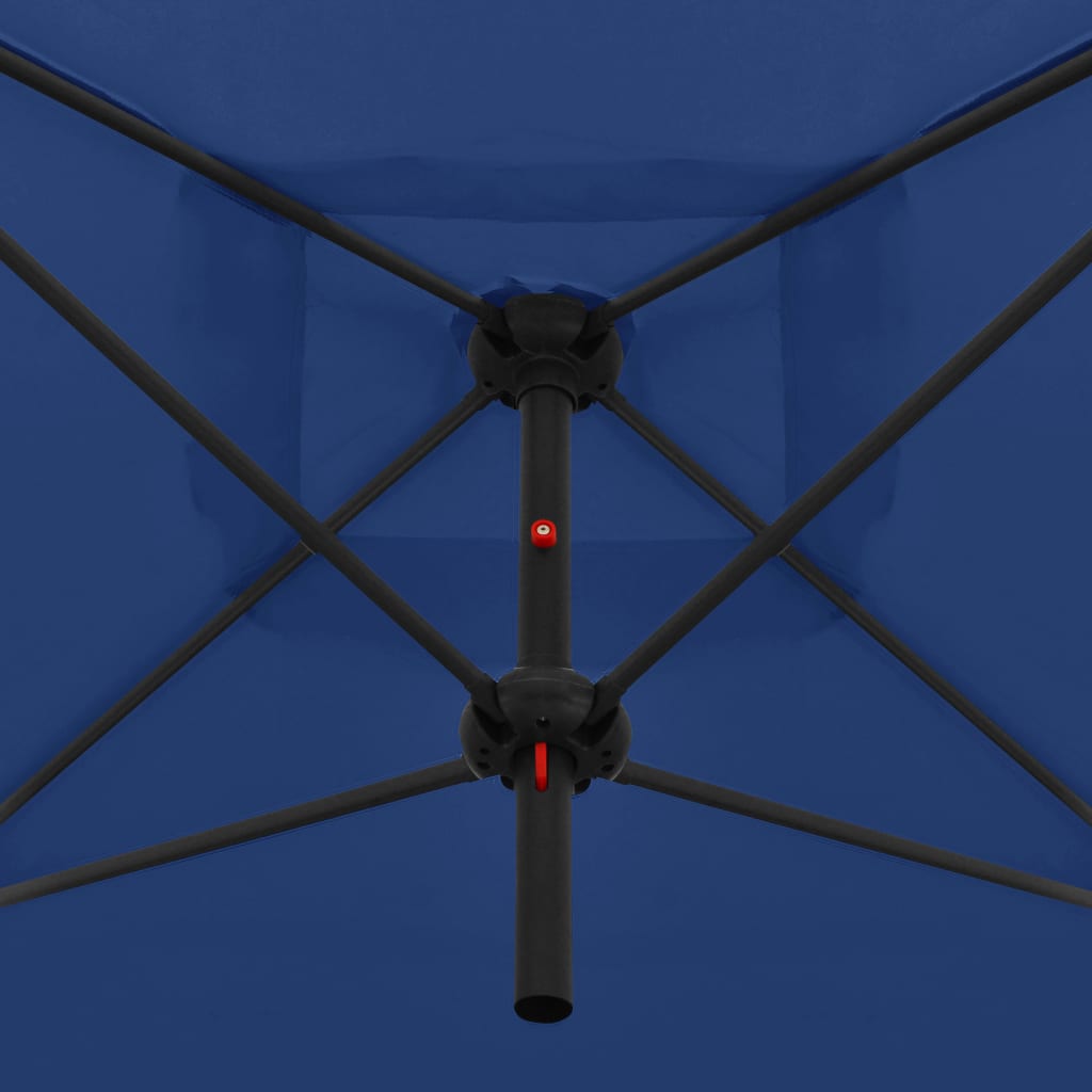vidaXL Dvigubas skėtis su plieniniu stulpu, mėlynos spalvos, 250x250cm
