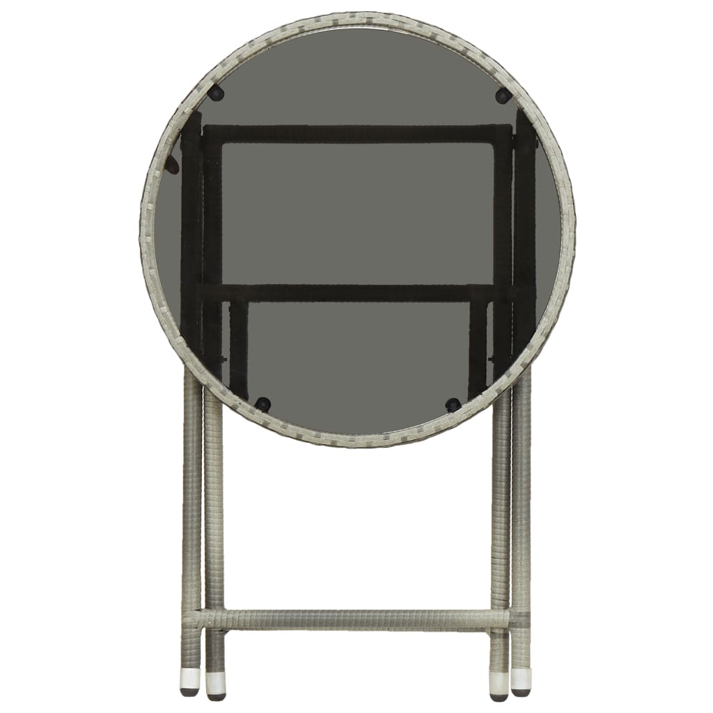 vidaXL Arbatos staliukas, pilkas, 60cm, poliratanas ir grūdintas stiklas