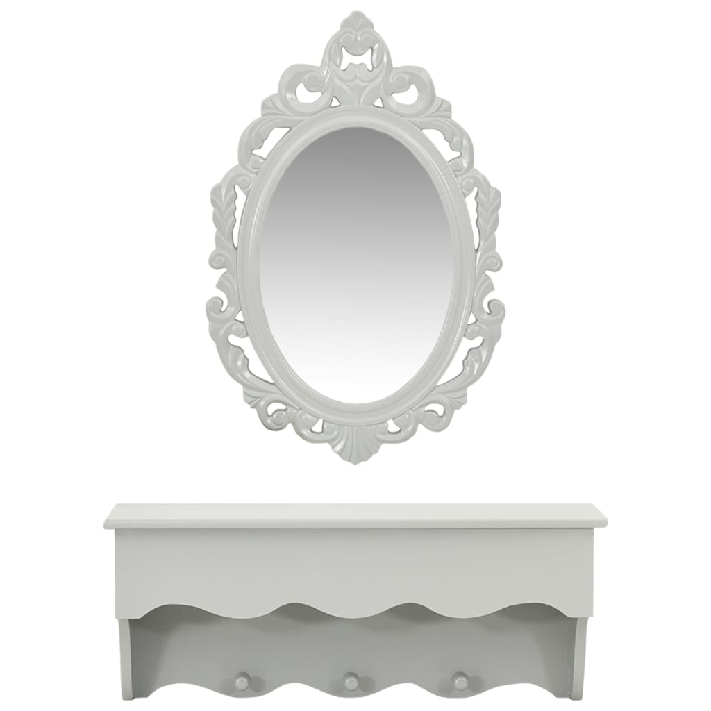 vidaXL Sieninės spintelės rinkinys su veidrodžiu ir kabliukais, pilkas