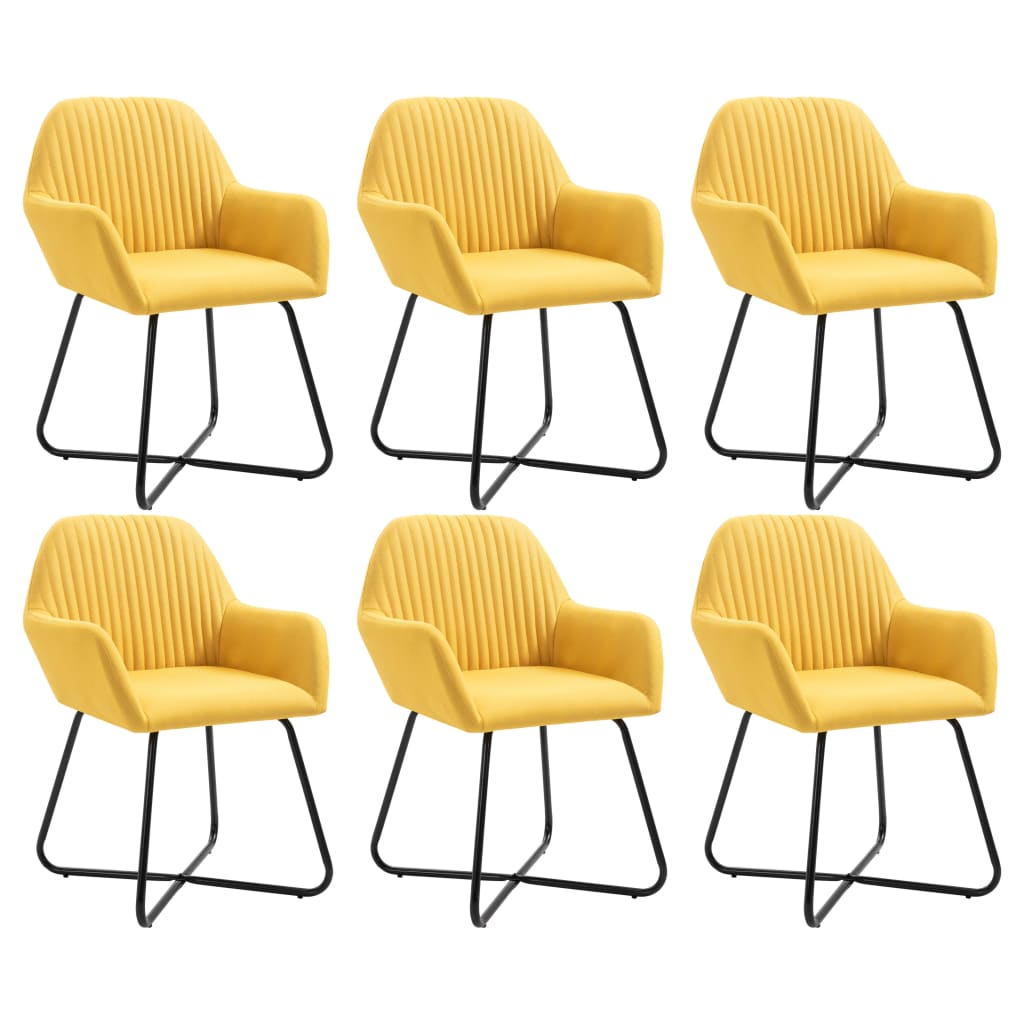 vidaXL Valgomojo kėdės, 6 vnt., geltonos, audinys (3x249814)