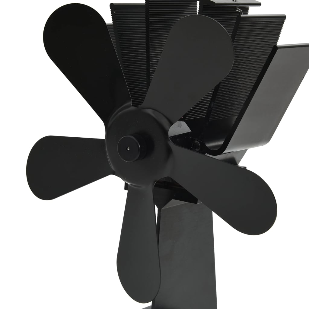 vidaXL Šiluma veikiantis krosnelės ventiliatorius, juodas, 5 mentės
