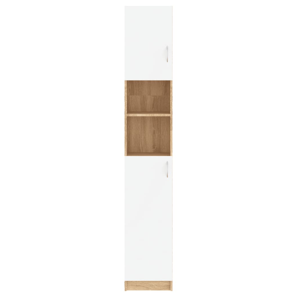 vidaXL Vonios kambario spintelė, balta ir sonoma ąžuolo, 32x25,5x190cm, fanera