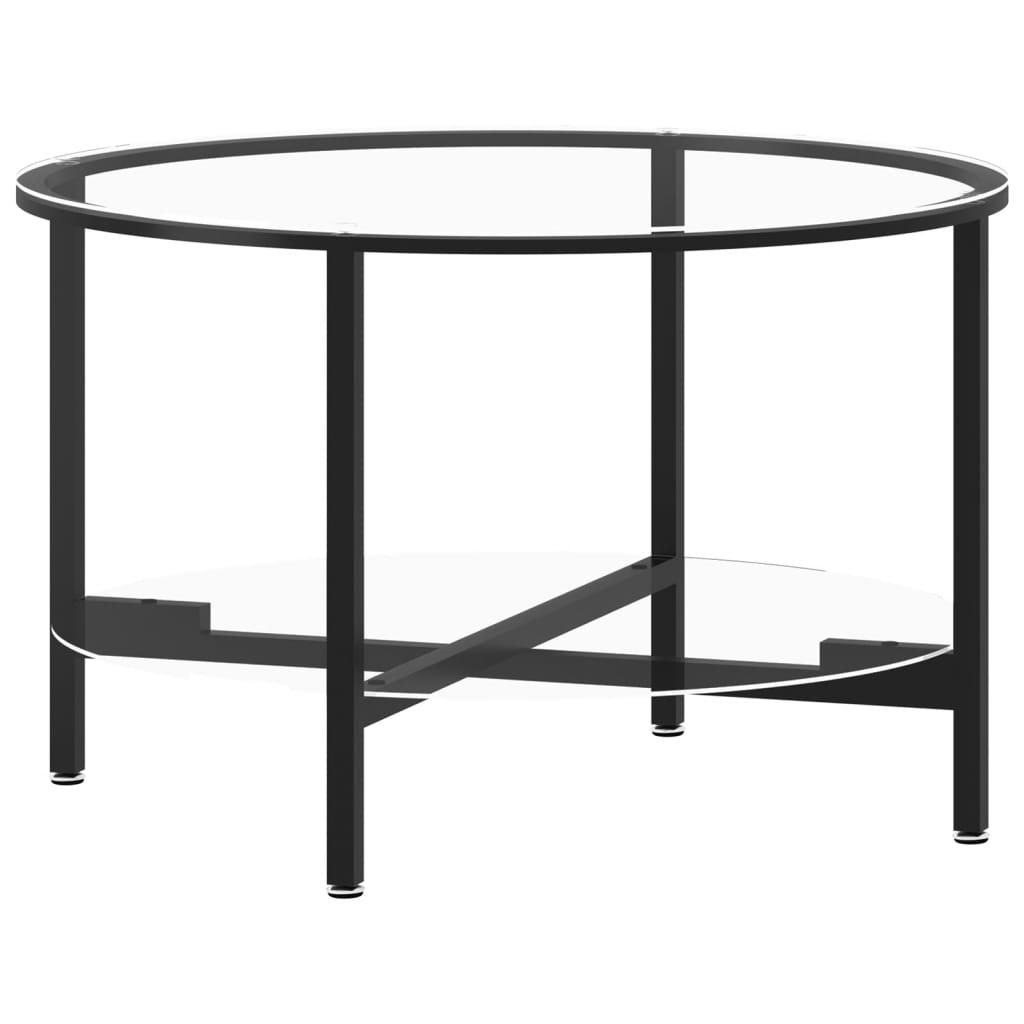 vidaXL Arbatos staliukas, juodas ir skaidrus, 70cm, grūdintas stiklas