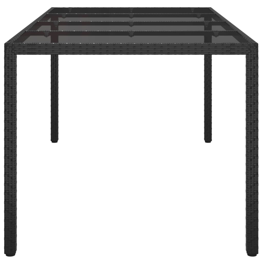vidaXL Sodo stalas, juodas, 190x90x75cm, grūdintas stiklas/poliratanas
