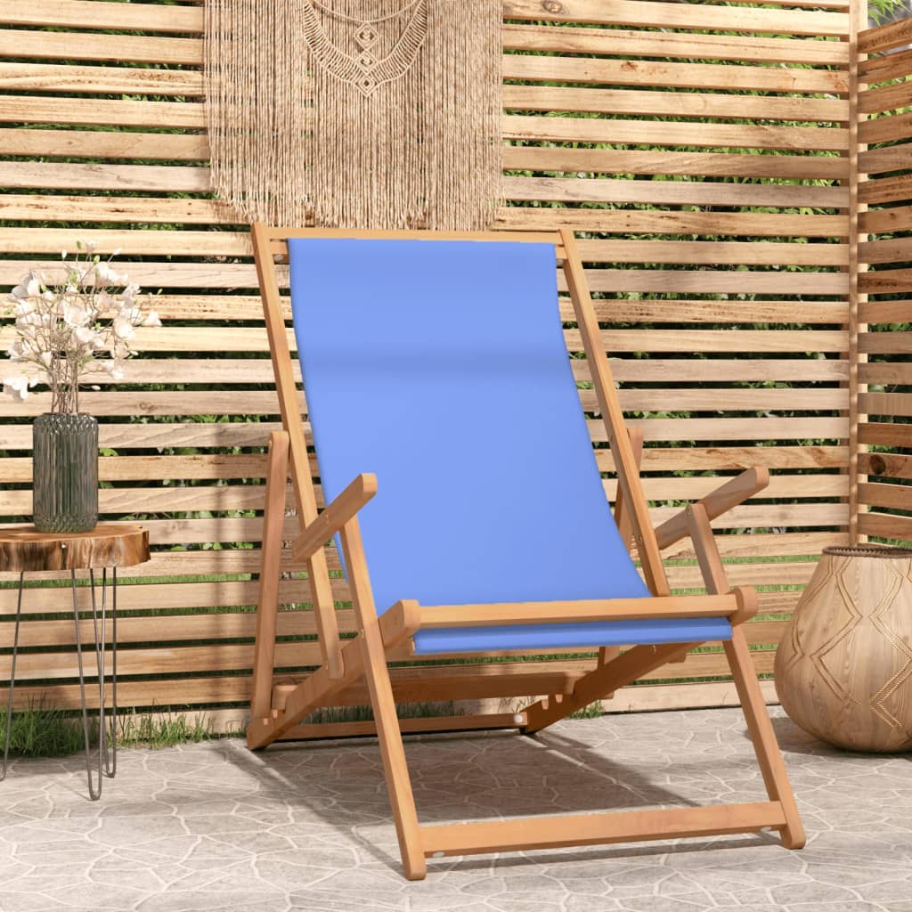 vidaXL Sulankstoma paplūdimio kėdė, mėlynos spalvos, tikmedžio masyvas