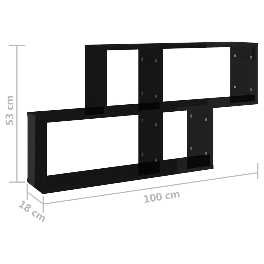 vidaXL Sieninė lentyna, juodos spalvos, 100x18x53cm, MDP, blizgi