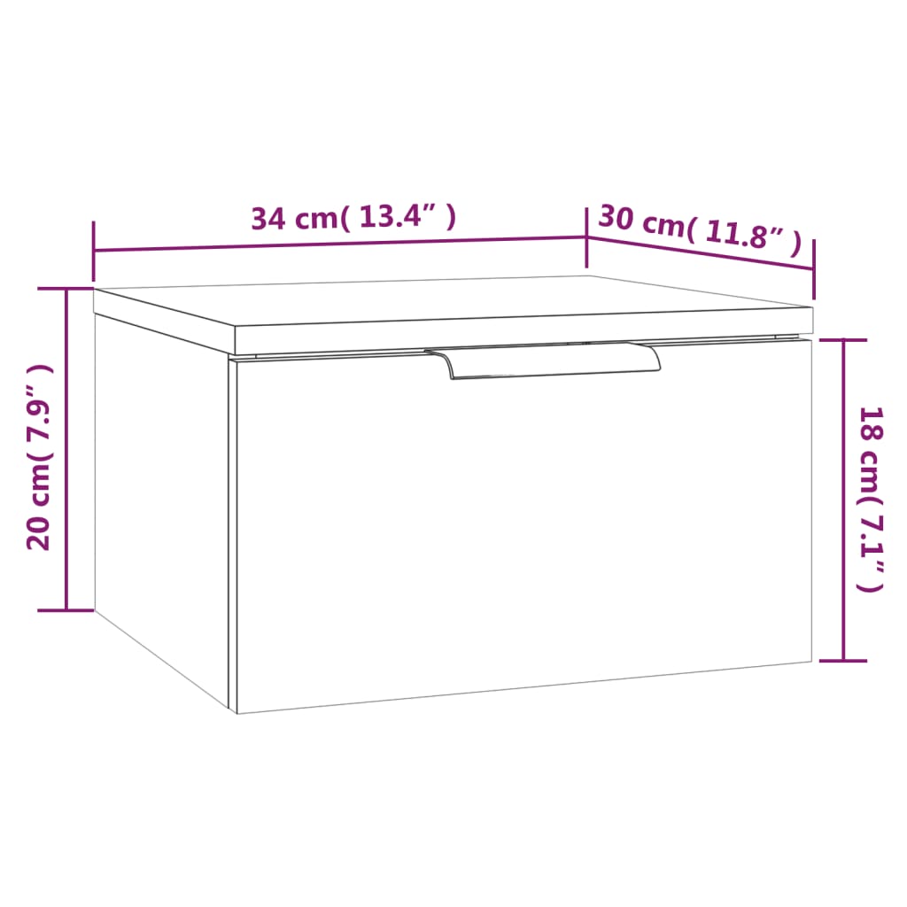 vidaXL Prie sienos montuojama naktinė spintelė, balta, 34x30x20cm