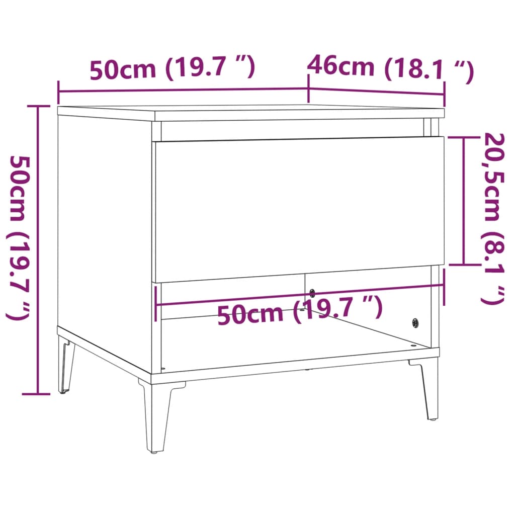 vidaXL Šoninis staliukas, juodas, 50x46x50cm, apdirbta mediena