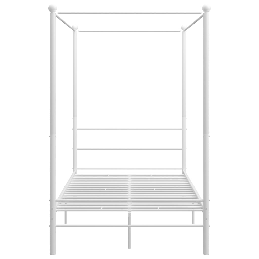 vidaXL Lovos rėmas su baldakimu, 140x200cm, baltos spalvos, metalas