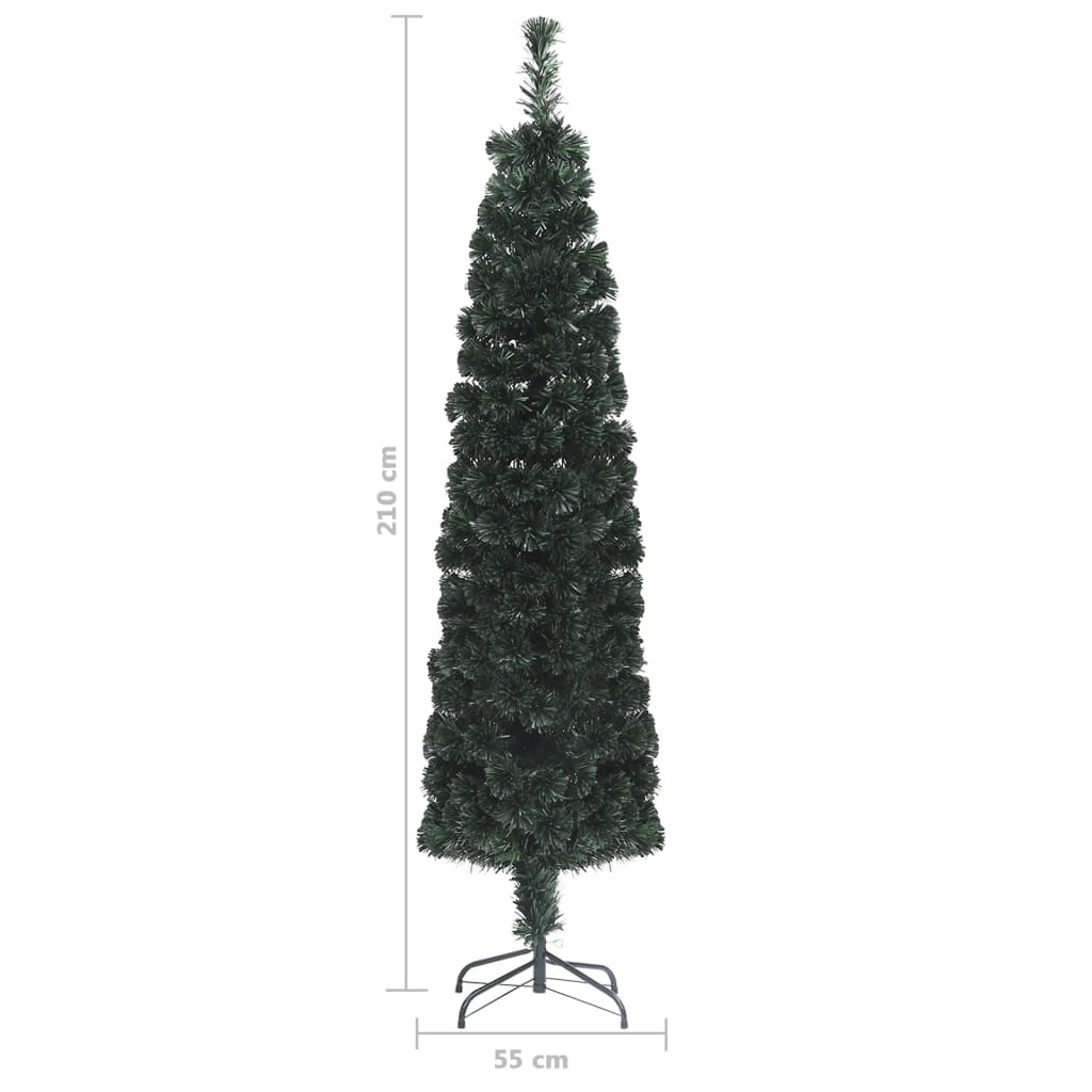 vidaXL Dirbtinė siaura Kalėdų eglutė su stovu, 210cm, optinis pluoštas