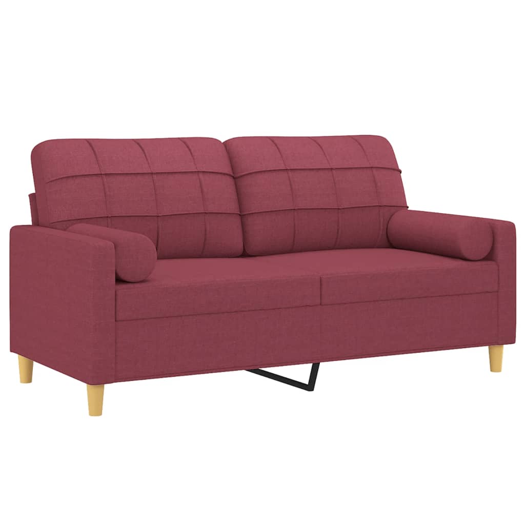 vidaXL Dvivietė sofa su pagalvėlėmis, raudonojo vyno, 140cm, audinys