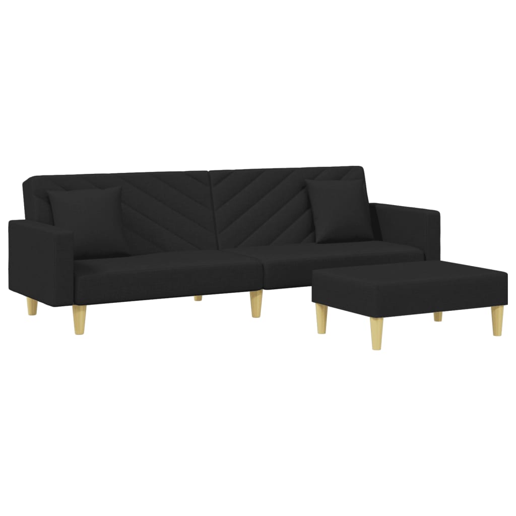 vidaXL Dvivietė sofa-lova su pagalvėmis ir pakoja, juoda, audinys