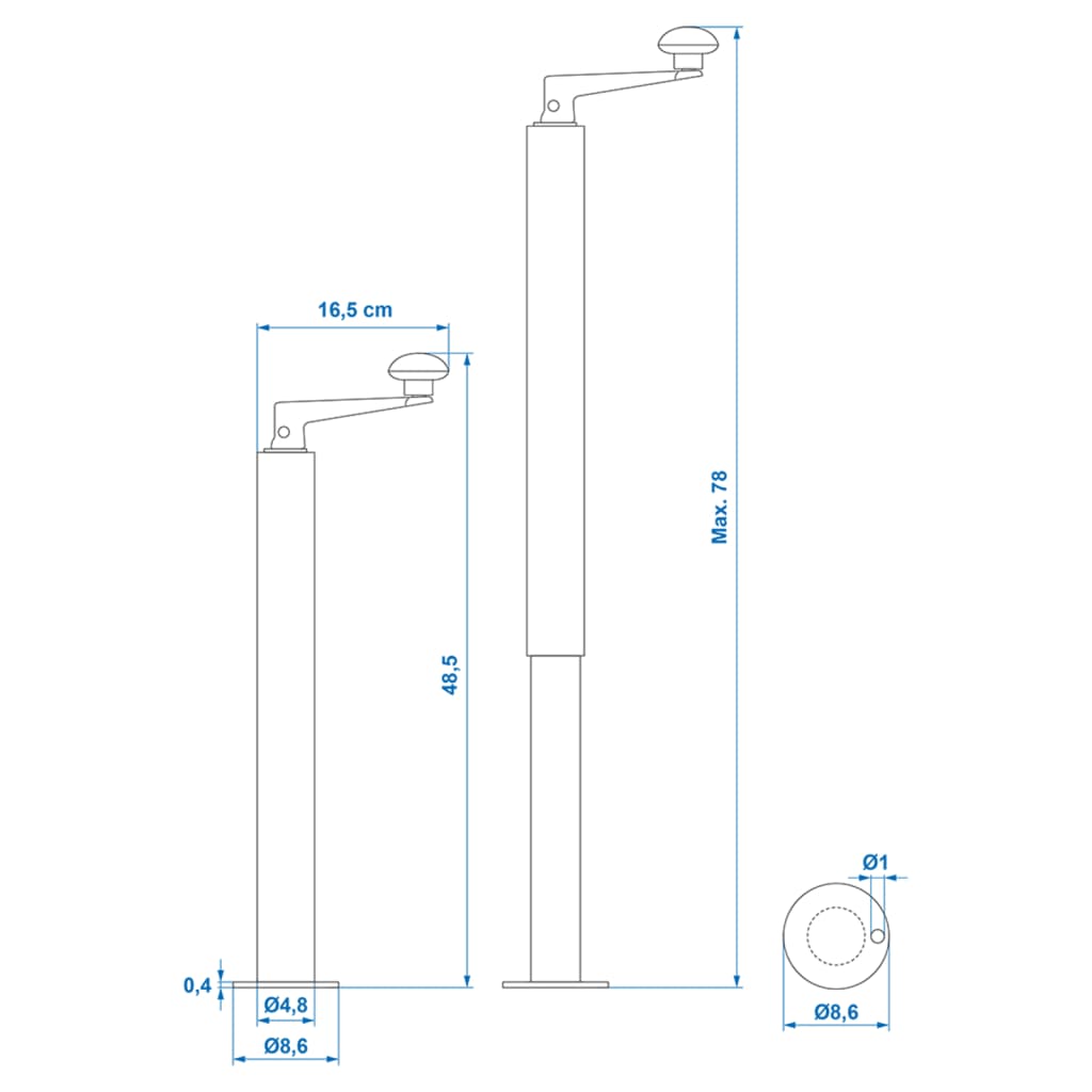 ProPlus Reguliuojama priekabos atrama, 40–65cm, D48mm, 341517