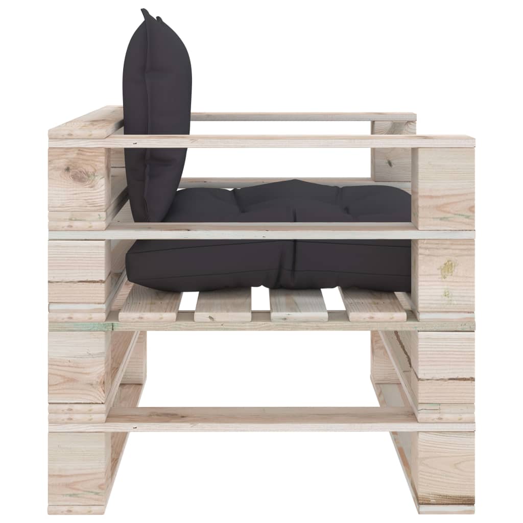 vidaXL Sodo sofa iš palečių su antracito pagalvėlėmis, pušies mediena