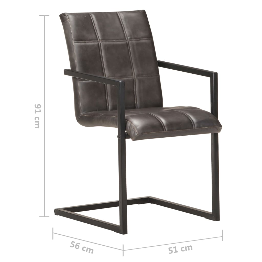 vidaXL Gembinės valgomojo kėdės, 4vnt., pilkos spalvos, tikra oda