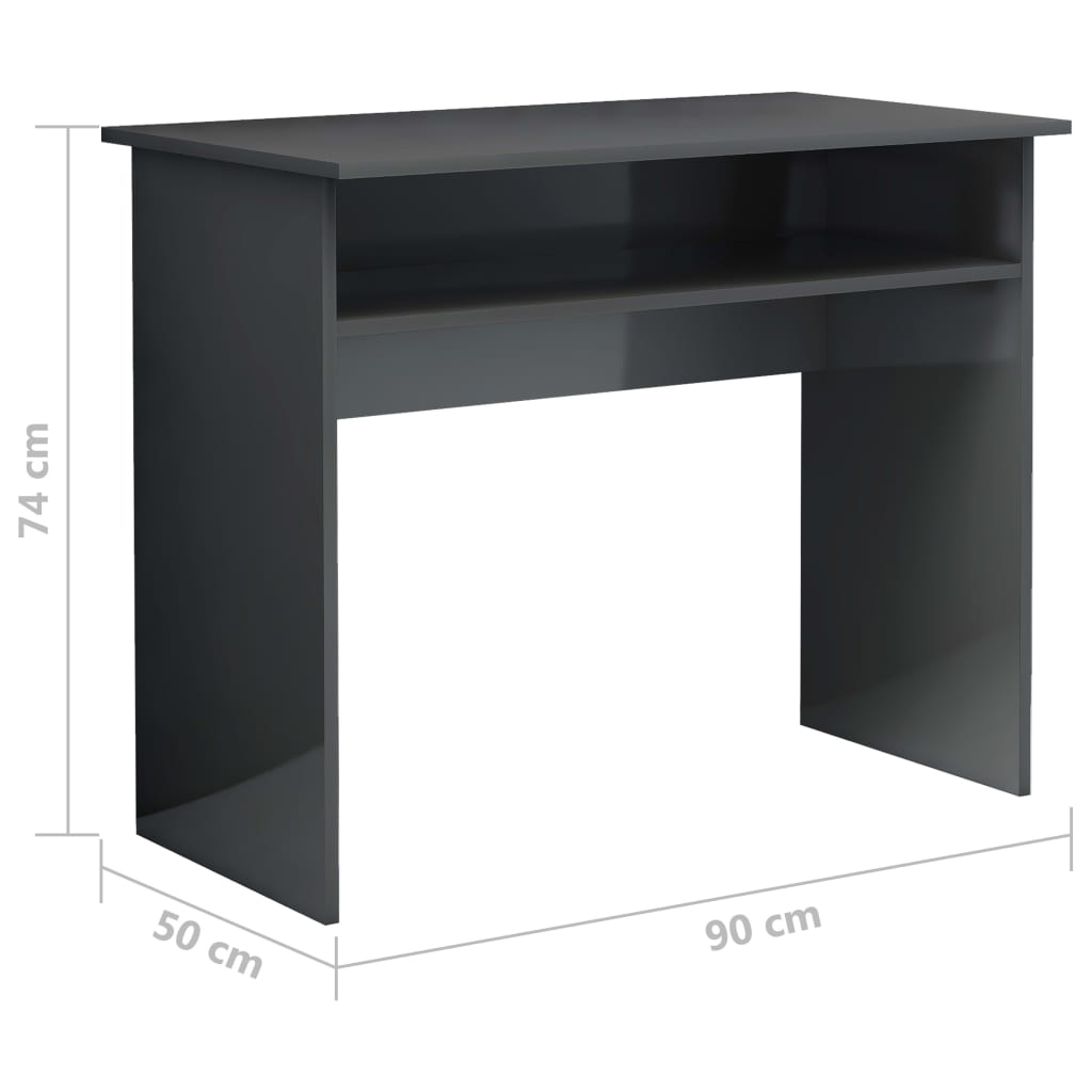 vidaXL Rašomasis stalas, pilkos spalvos, 90x50x74cm, MDP, ypač blizgus