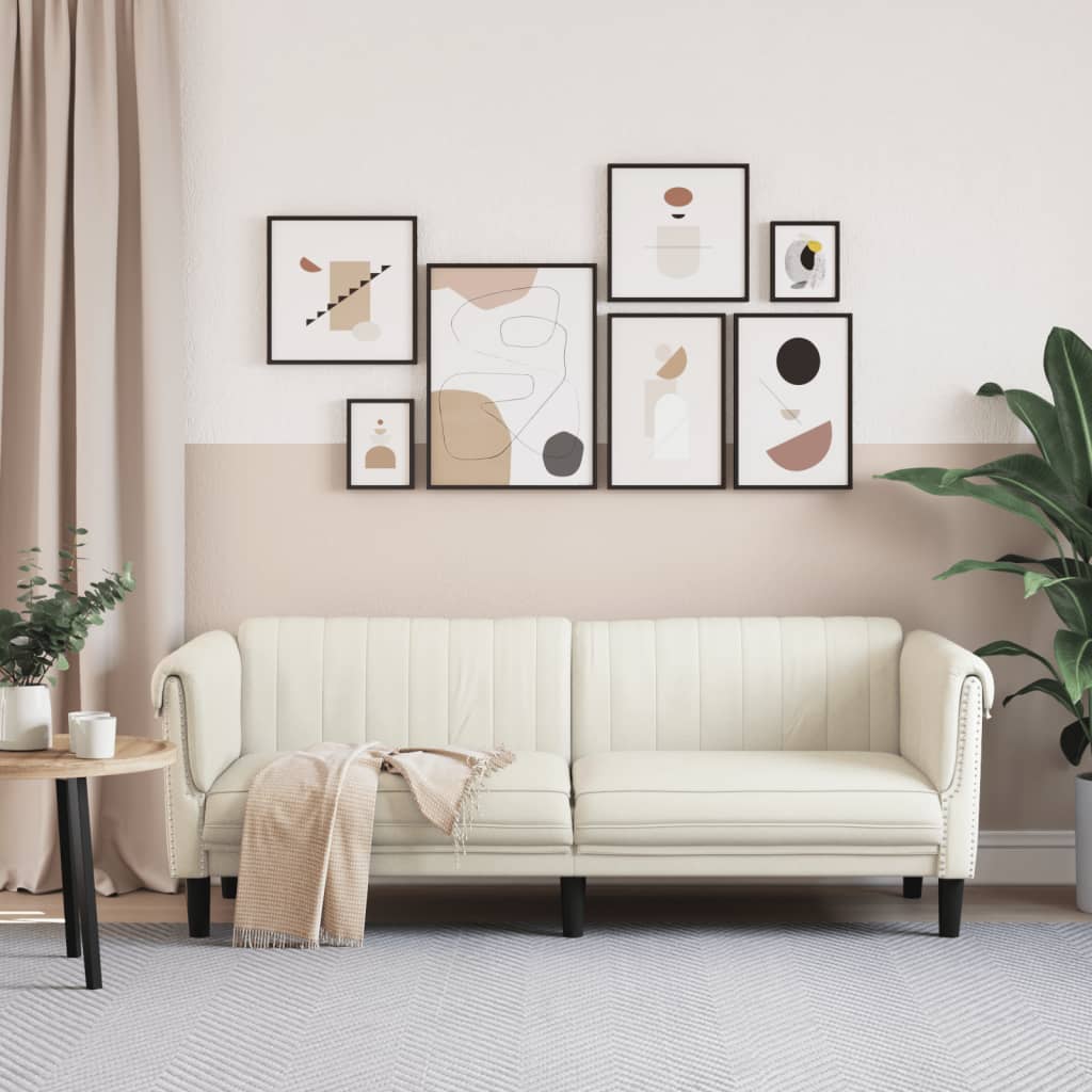 vidaXL Trivietė sofa, kreminės spalvos, aksomas
