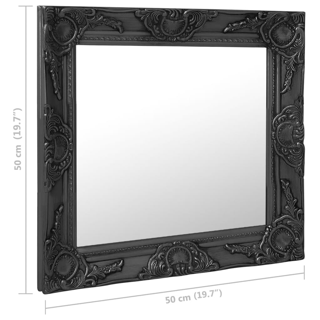 vidaXL Sieninis veidrodis, juodos spalvos, 50x50cm, barokinis stilius