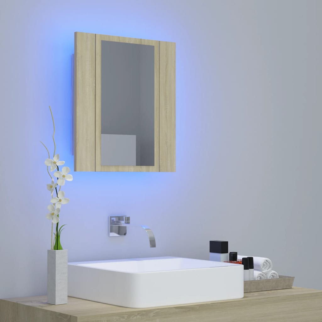 vidaXL Veidrodinė vonios spintelė su LED, ąžuolo, 40x12x45cm, akrilas