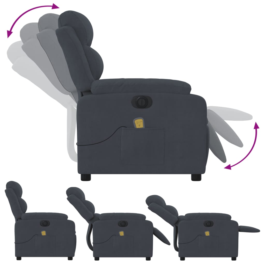 vidaXL Elektrinis masažinis krėslas, tamsiai pilkas, aksomas